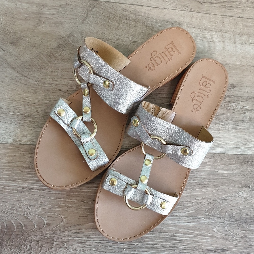 Anthropologie LATIGO Rush Sandals Slide Silver Leather Size 8.5